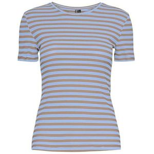 PIECES Dames Pcruka Ss Top Noos Bc, Hydrangea/Stripes: zilver Mink, L