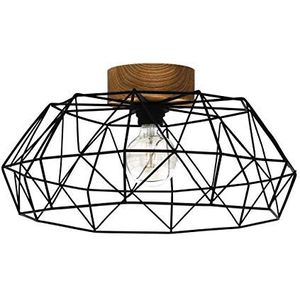 EGLO Plafondlamp Padstow, 1-vlammige plafondlamp vintage, industrieel, retro, plafondspot van staal en hout, woonkamerlamp in zwart, natuur, keukenlam