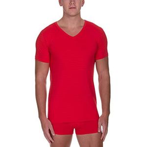 Bruno Banani - CHECK LINE 2.0 - Shirt - Rood - Korte Mouw - V-hals - Katoen-mix