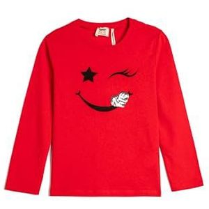 Koton Girls T-shirt met lange mouwen, ronde hals, katoen, rood (401), 7-8 Jaar