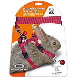 ICA DA1025 Set met harnas en riem voor konijnen, rood