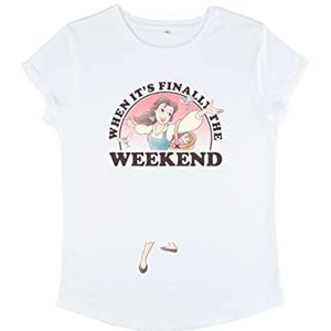 Disney Women's Beauty & The Beast Weekend Belle Organic Roll Sleeve T-shirt, Wit, XL, wit, XL