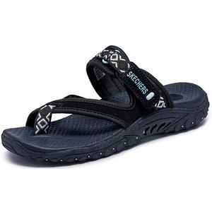 Skechers Women's Reggae Trailway Flip Flop, Black/White, 5 M US