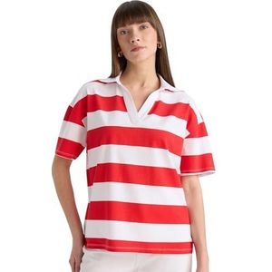 DeFacto Poloshirt voor dames, korte mouwen, poloshirts voor dames, kleding shirts, rood, S
