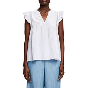 ESPRIT Mouwloze blouse van Swiss Dot, 100% katoen, wit, M