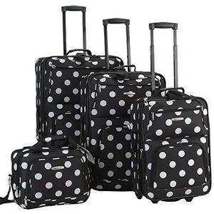 Rockland Polka Softside Bagageset, Zwarte stippen, 4-Piece Set (14/19/24/28), polka softside bagageset