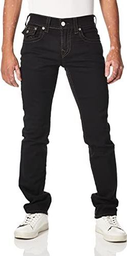 True Religion Men's Ricky Big T Straight Leg Jean with Back Flap Pockets, Body Rinse Black, 29W X 34L