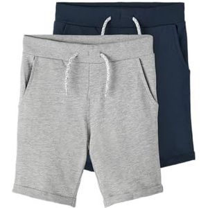 NAME IT jongensshorts 2-pack, Grijs Melange/Pack: verpakt met donkere saffier, 134