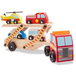 Melissa & Doug - Houten Autotransporter Met Noodvoertuigen