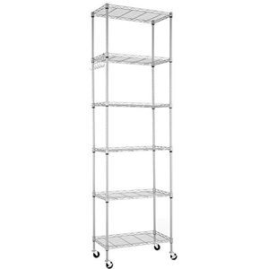 Himimi Staande rek met 6 verdiepingen, in hoogte verstelbaar, duurzaam rek voor badkamer, keuken, garage, slaapkamer, zilver, 29 cm x 54 cm x 175 cm