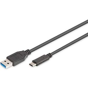 DIGITUS USB 3.0 aansluitkabel - 1m - aansluitkabel van USB type A naar USB Type-C - Super-Speed 5 GBit/s - zwart