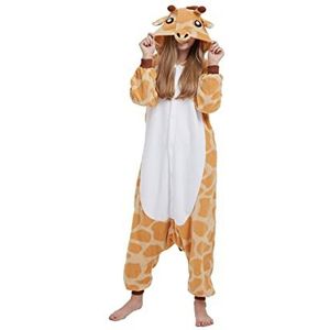 Simzoo dierenpyjama, eendelig dierenpak, cosplay, sleepwear voor heren dames, one piece homewear, uniseks, Giraffe, L