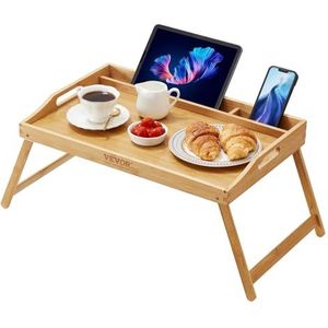 VEVOR Bed Tray Tafel met Opvouwbare Benen & Media Slot, Bamboe Ontbijt Tray voor Bank, Bed, Eten, Snacken en Werken, Serveren Laptop Bureau Lade TV-lade, Draagbare Voedsel Snack Platter, 21,6"" x 13,8