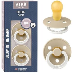 BIBS Colour Night Speen verpakking van 2 stuks. BPA-vrij, Symmetrische speen. Natuurlijk rubberlatex, Gemaakt in Denemarken, Maat 3 (18+ maanden), Vanilla Glow