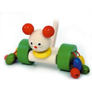 Hess 14402 houten muis met rammelaar wielen baby speelgoed, multi-color