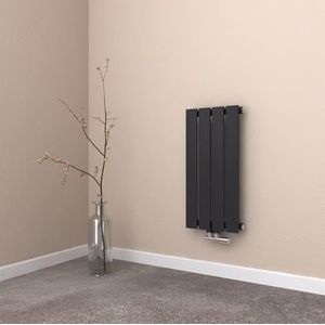 EMKE Platte radiator, 600 x 300 mm, kleine radiator met één laag, verticale platte radiator, paneelverwarming, middenaansluiting, zwart, 233 watt
