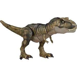 Mattel Jurassic World: Dominion Hap en Smijt Tyrannosaurus Rex Dinosaurus Actiefiguur, 53 cm lang, met geluid, klappende kaken en verslindende actie, fysiek en digitaal spel, 4 jaar HDY56