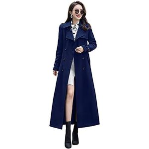 ebossy Women's Double Breasted Duster Trench Coat Slim Full Length Maxi Long Overcoat (Small, Navy)