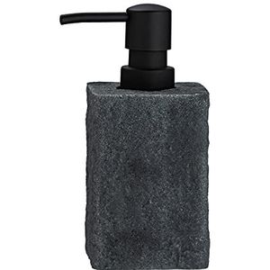 WENKO Zeepdispenser Villata, navulbare zeepdoseerder voor vloeibare zeep en lotion in natuursteen-look van hoogwaardig polyresine, 7 x 15 x 7 cm, inhoud 300 ml in grijs