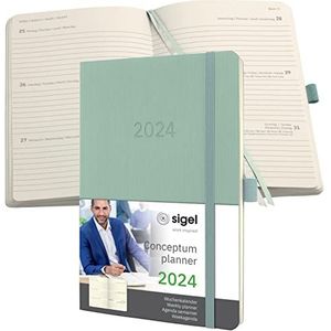 SIGEL C2438 afsprakenplanner weekkalender 2024, ca. A5, groen, softcover, 192 pagina's, elastiek, penlus, archieftas, PEFC-gecertificeerd, Conceptum