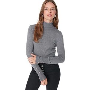 Trendyol Dames rechte lange mouwen slanke sweater, grijs, L