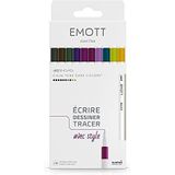 uni-ball Emott Uni Mitsubishi Pencil – 10 viltstiften Calm-Tone Dark Colors – schrijven, tekenen, placer – 0,4 mm – amethist, blauw, groen, orchidee, grijs, geel, bruin, wijnrood, kaki, appel, paars