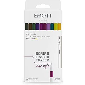 uni-ball Emott Uni Mitsubishi Pencil – 10 viltstiften Calm-Tone Dark Colors – schrijven, tekenen, placer – 0,4 mm – amethist, blauw, groen, orchidee, grijs, geel, bruin, wijnrood, kaki, appel, paars