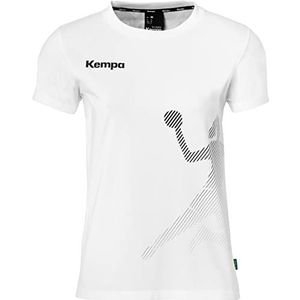 Kempa T-Shirt Women Black & White met geribbelde kraag katoen shirt dames - met playerin-opdruk - Sport Fitness Handbal - wit - maat XXL & getailleerd