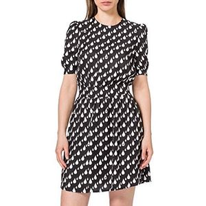 Love Moschino Dames Short Allover Drops Print, met Flared Skirt, Slightly Puffed Elbow Sleeves Casual Dress