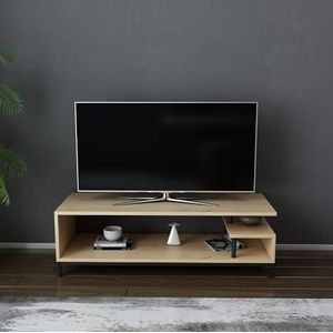 Hanah Home Industriële tv-standaard, zwart & oak, 120 x 44,6 x 37,6 cm, 100% melamine gecoat, deeltjesbord, 18 mm dik, stijlvol en duurzaam, voor moderne woonruimtes