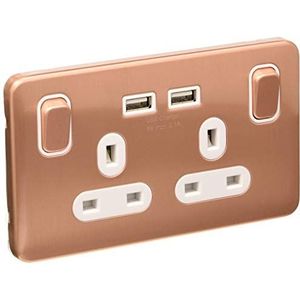 Schneider Electric Lisse Deco GGBL30202USBAWLCS Dubbel stopcontact met USB-oplaadpoorten, 13 A, helder koper met wit inzetstuk