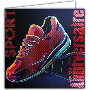 Afie 22069 wenskaart voor verjaardag, sportschoenen in glanzend rood – vierkante kaart 145 x 145 mm met envelop – gemaakt in Frankrijk; schoen, wandelen; hardlopen; rug; jongeren