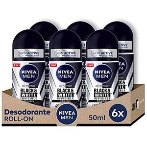 NIVEA Men Black & White Invisible Original Roll-on Set van 6 (6 x 50 ml), deodorant voor mannenverzorging, onzichtbare deodorant ter bescherming van huid en kleding