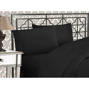 Elegant Comfort Luxe 1500 draadtelling Egyptische kwaliteit drielijnsgeborduurd zachtste premium hotelkwaliteit 4-delige bedladenset, rimpel- en vervagingsbestendig, koningin, zwart