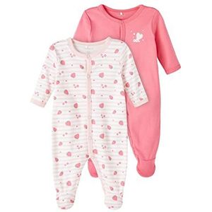 NAME IT Baby Girls NBFNIGHTSUIT 2P W/F Strawberry NOOS slaapromper, camellia roos, 80, Camellia Rose, 80 cm