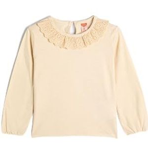 Koton Girls's Ruffle Detail Long Sleeve Crew Neck Katoenen T-shirt, beige (050), 4-5 Jaar