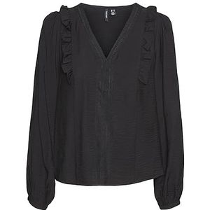 VERO MODA Dames Vmpura Ls Top WVN shirt met lange mouwen, zwart, S