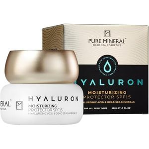 Pure Mineral - Beschermende Hydraterende Crème SPF 15 Hyaluron voor Alle Huidtypes - Dode Zee Mineralen, Intense Hydratatie, UV Bescherming - Zonder siliconen, sulfaten, parabenen - 50ml