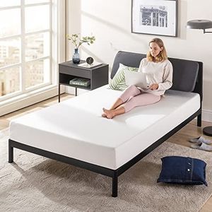 ZINUS Avery Platformbedframe met verstelbaar hoofdeinde, gewatteerd verstelbaar hoofdeinde met individueel aanpasbare hoogte, houten lattenbodem, eenvoudige montage, 100 x 200 cm, donkergrijs