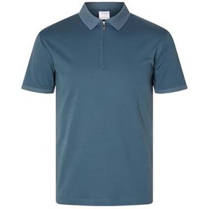 SELETED HOMME Heren Slhfave Zip Ss Polo Noos Poloshirt, bering sea, S