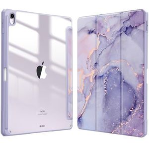 Fintie Hybride Hoes voor iPad Air 13 inch (M3) 2025 / (M2) 2024 met pennenhouder - stootvaste beschermhoes met transparante harde schaal op de achterkant,paars marmer