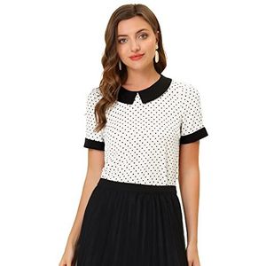 Allegra K Women's Peter Pan Collar Shirt Vintage 1950s Polka Dots Blouse Medium White
