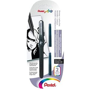 Pentel XGFKP/FP10 - Pocket Brush blisterverpakking penseelstift met 2 patronen, zwart