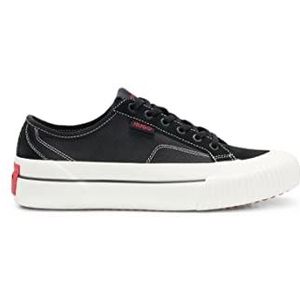 HUGO DyerX Tenn Lowtop sneakers voor heren, met rode logo-patch, maat, zwart, 44 EU
