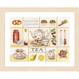 Lanarte telpatroon verpakking Tea party tellstof kruissteekverpakking, katoen, meerkleurig, 39 x 29 x 0,3 cm
