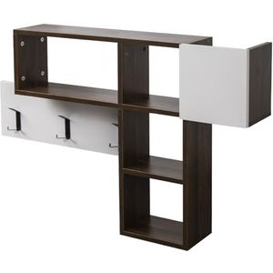 BAKAJI Wandkapstok met 9 haken voor het ophangen van kleding en boekenkast, 3 planken, van MDF-hout, tweekleurig, modern design, afmetingen 99,5 x 61 x 15 cm (bruin)