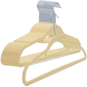 G4GADGET Set van 10 crèmekleurige fluwelen kleerhangers 41 cm met trekstang - antislip, ruimtebesparende, duurzame hangers voor kleding, jassen, pakken en broeken - 360° draaibare haak