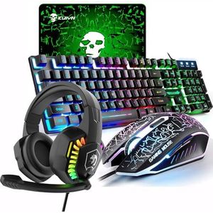 Gamingtoetsenbord en Muisset - Rainbow - USB - 2400 DPI - Gamingheadset - Verlichting