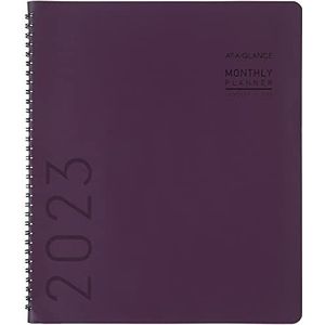 AT-A-GLANCE Maandplanner 2023, 9 ""x 11"", grote, maandelijkse tabbladen, zak, kunstleer, hedendaags, merlot (70250 x 50)