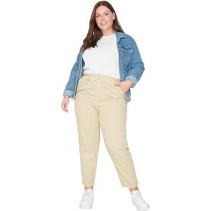 Trendyol Vrouwen Plus Size Hoge Taille Rechte Been Plus Size Jeans, Beige, 70 grote maten